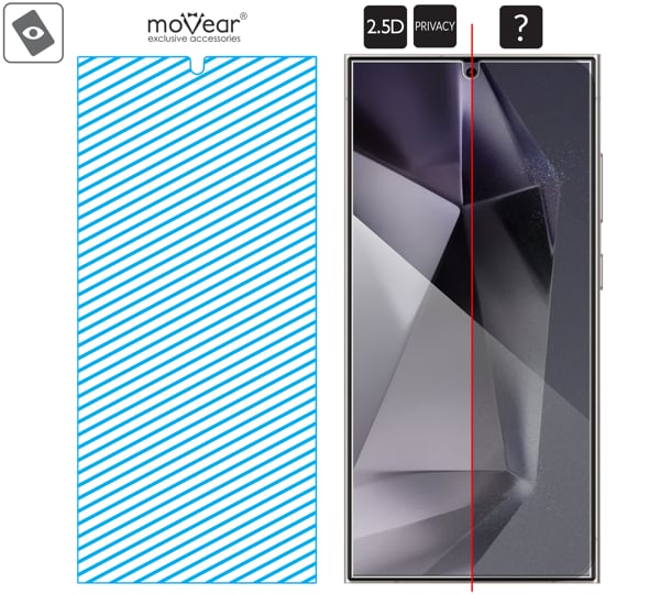 Echtes Glas in mARG ™ -Technologie bedeckt die gesamte Oberfläche des moVear mBOX GLASS mSHIELD 2.5D privacy-Schutzes für Samsung S24 Ultra.