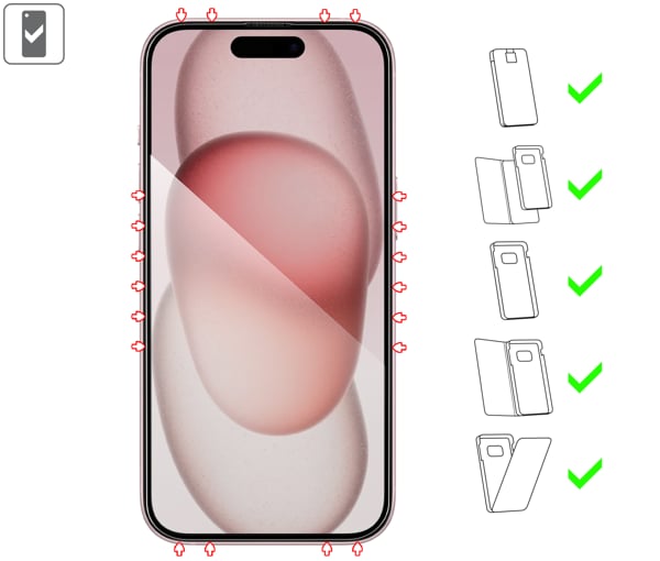 Do jakich typów etui pasuje moVear mBOX GLASS mSHIELD 2.5D MAX privacy na Apple iPhone 16 / 15 mBOX GLASS mSHIELD 2.5D MAX privacy na Apple iPhone 16 / 15 umożliwia użytkowanie z wieloma etui. Zastosuj etui aby jeszcze lepiej ochronić smartfon przed uszkodzeniami.