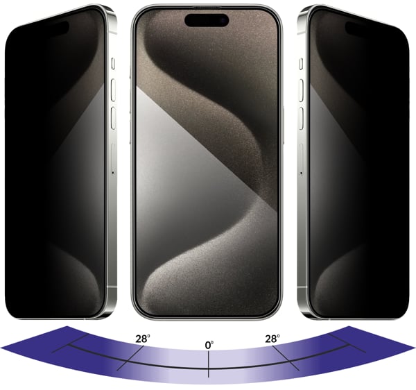 Vorteile der matten Glasoberfläche moVear mBOX GLASS mSHIELD 2.5D MAX privacy für Apple iPhone 15 Pro Datenschutzfilter in moVear GLASS mSHIELD 2.5D Max Datenschutz