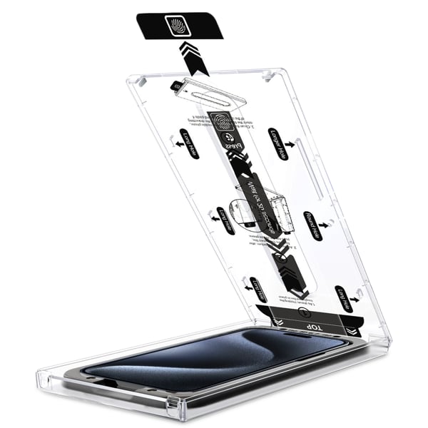 Einfache Montage des moVear-Glases an Apple iPhone 15 Pro Max (6.7 Präzise Glaspositionierung - moVear mBOX-System für iPhone 15 Pro Max (6.7