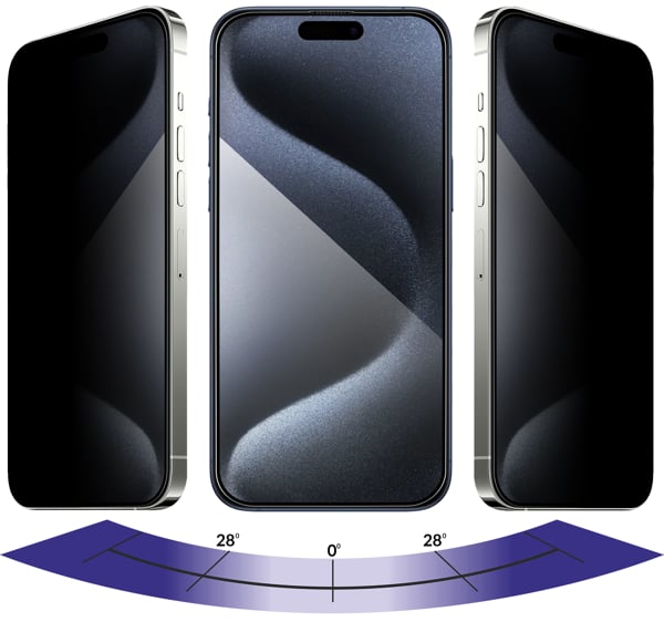 Vorteile der matten Glasoberfläche moVear mBOX GLASS mSHIELD 2.5D MAX privacy für iPhone 15 Pro Max Datenschutzfilter in moVear GLASS mSHIELD 2.5D Max Datenschutz