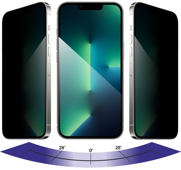Advantages of the matt glass surface moVear mBOX GLASS mSHIELD 2.5D MAX privacy for iPhone 16e / 14 / 13 / 13 Pro Privacy filter in moVear GLASS mSHIELD 2.5D Max privacy