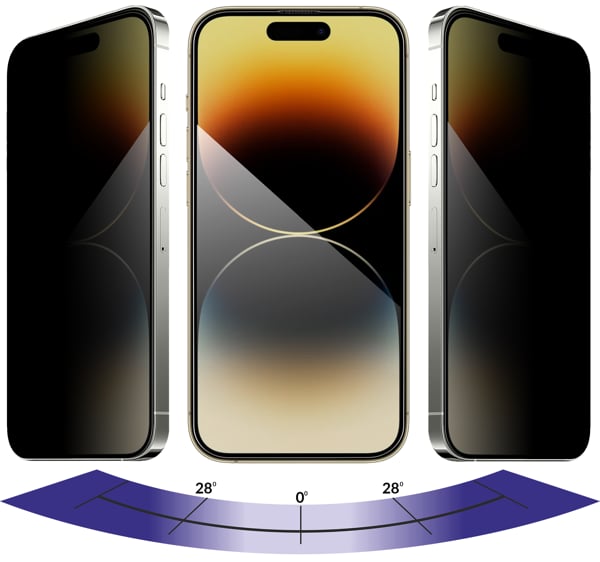 Advantages of the matt glass surface moVear mBOX GLASS mSHIELD 2.5D MAX privacy for iPhone 14 Pro Privacy filter in moVear GLASS mSHIELD 2.5D Max privacy
