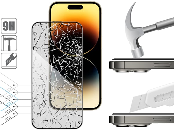 Structure and strength of tempered glass moVear mBOX GLASS mSHIELD 2.5D MAX privacy for Apple iPhone 14 Pro (6.1 Durable glass moVear mBOX GLASS mSHIELD 2.5D MAX privacy will protect the screen of your iPhone 14 Pro. Visualization of layers and coatings of the product.
