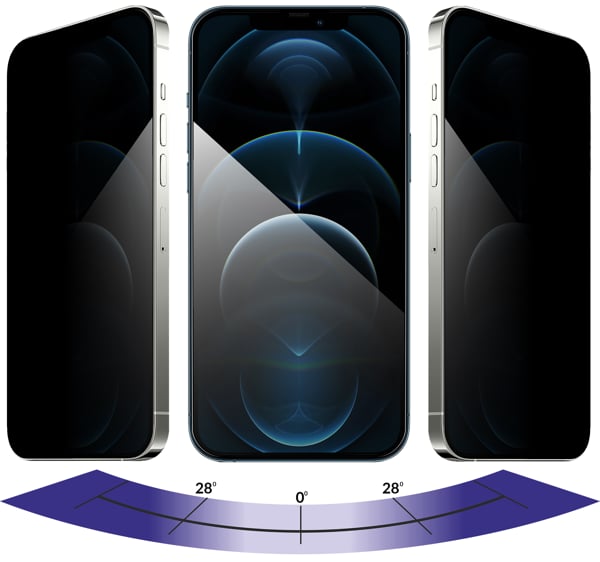 Zalety matowej szklanej powierzchni moVear mBOX GLASS mSHIELD 2.5D MAX privacy na iPhone 12 Pro Max (6.7 Filtr prywatyzujący w szkle moVear GLASS mSHIELD 2.5D Max privacy