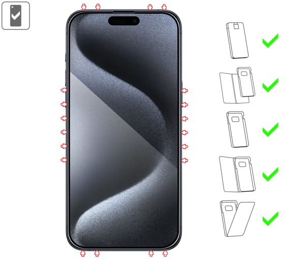 Which types of cases is suitable for moVear mBOX GLASS mSHIELD 3D PRO for iPhone 15 Pro Max (6.7 mBOX GLASS mSHIELD 3D PRO for Apple iPhone 15 Pro Max (6.7