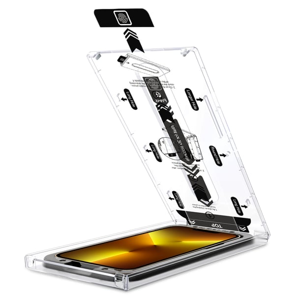 Łatwy montaż szkła moVear do iPhone 16e / 14 / 13 / 13 Pro z systemem instalacji mBOX Precyzyjne wypozycjonowanie szkła - System moVear mBOX dla telefonu iPhone 16e / 14 / 13 / 13 Pro (6.1