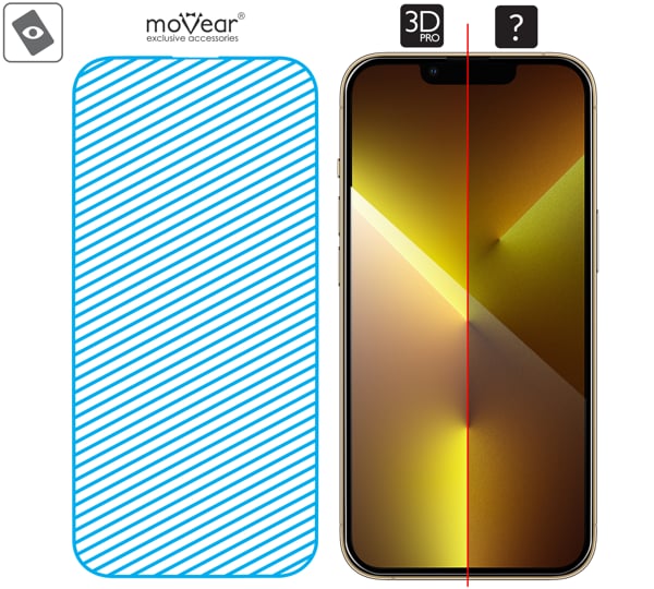 Obszar szklanej powierzchni mARG™ moVear mBOX GLASS mSHIELD 3D PRO na Apple iPhone 16e / 14 / 13 / 13 Pro (6.1 Prawdziwe szkło w technologii mARG™ znajduje się na całej powierzchni protektora moVear mBOX GLASS mSHIELD 3D PRO do Apple iPhone 16e / 14 / 13 / 13 Pro (6.1