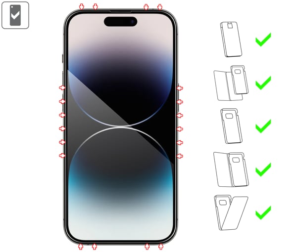 Welche Arten von Fällen eignet sich für moVear mBOX GLASS mSHIELD 3D PRO für Apple iPhone 14 Pro mBOX GLASS mSHIELD 3D PRO for Apple iPhone 14 Pro (6.1