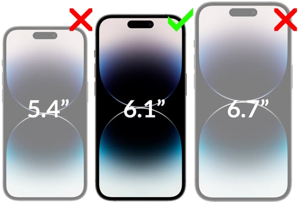 Kompatibilität des moVear gehärteten Glases mBOX GLASS mSHIELD 3D PRO für Apple iPhone 14 Pro Ein Bild, das die Kompatibilität des gehärteten Glases moVear mBOX GLASS mSHIELD 3D PRO auf Apple iPhone 14 Pro zeigt. Um Fehler beim Kauf zu vermeiden, achten Sie bitte auf das genaue Modell Ihres Telefons.