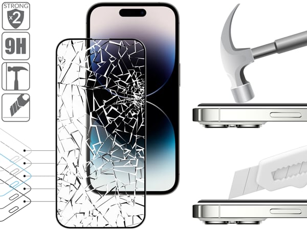 Struktur und Festigkeit von gehärtetem Glas moVear mBOX GLASS mSHIELD 3D PRO für Apple iPhone 14 Pro (6.1 2x haltbareres Glas moVear mBOX GLASS mSHIELD 3D PRO schützt den Bildschirm Ihres iPhone 14 Pro (6.1