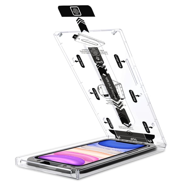 Łatwy montaż szkła moVear do Apple iPhone 11 / Xr (6.1 Precyzyjne wypozycjonowanie szkła - System moVear mBOX dla telefonu iPhone 11 / iPhone Xr