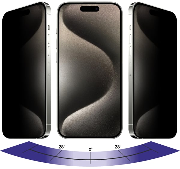 Vorteile der matten Glasoberfläche moVear mBOX GLASS mSHIELD 3D PRO privacy für Apple iPhone 15 Pro Datenschutzfilter in moVear GLASS mSHIELD 3D PRO Datenschutz