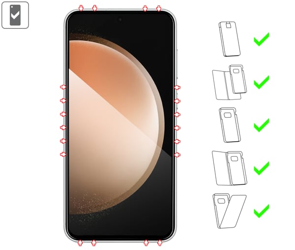 Welche Arten von Fällen eignet sich für moVear GLASS mSHIELD 2.5D MAX für Samsung Galaxy S23 FE (6.4 moVear GLASS mSHIELD 2.5D MAX für Samsung Galaxy S23 FE kann in vielen Fällen verwendet werden. Verwenden Sie eine Schutzhülle, um Ihr Smartphone besser vor Beschädigungen zu schützen.