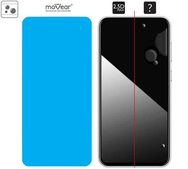 Verteilung des Klebstoffs - Adsorptionsschicht - für moVear GLASS mSHIELD 2.5D MAX gehärtetes Glas für Samsung Galaxy S23 FE (G990) Verteilung des Klebstoffs - der Adsorptionsschicht - unter der gesamten Oberfläche des moVear GLASS mSHIELD 2.5D MAX-Glases auf Samsung Galaxy S23 FE.