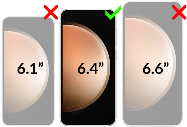 Kompatibilität des moVear gehärteten Glases GLASS mSHIELD 2.5D MAX für Samsung S23 FE (6.4 Ein Bild, das die Kompatibilität des gehärteten Glases moVear GLASS mSHIELD 2.5D MAX auf Samsung Galaxy S23 FE (6.4