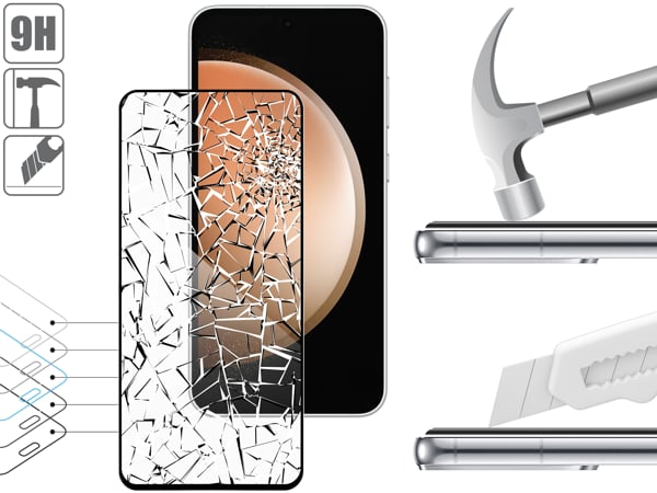 Struktur und Festigkeit von gehärtetem Glas moVear GLASS mSHIELD 2.5D MAX für Samsung Galaxy S23 FE (G990) Robustes Glas moVear GLASS mSHIELD 2.5D MAX schützt den Bildschirm Ihres Samsung Galaxy S23 FE (6.4