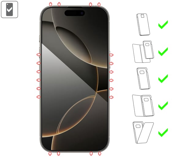 Which types of cases is suitable for moVear mBOX GLASS mSHIELD 2.5D MAX privacy for Apple iPhone 17 Pro / 17 / 16 Pro (6.3 mBOX GLASS mSHIELD 2.5D MAX privacy for Apple iPhone 17 Pro / 17 / 16 Pro (6.3