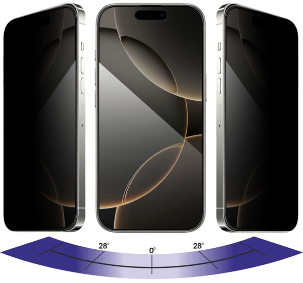 Advantages of the matt glass surface moVear mBOX GLASS mSHIELD 2.5D MAX privacy for Apple iPhone 17/16 Pro / 17 Privacy filter in moVear GLASS mSHIELD 2.5D Max privacy