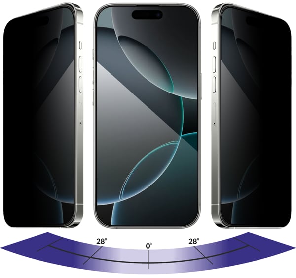 Advantages of the matt glass surface moVear mBOX GLASS mSHIELD 2.5D MAX privacy for Apple iPhone 17 Pro Max / 16 Pro Max (6.9 Privacy filter in moVear GLASS mSHIELD 2.5D Max privacy
