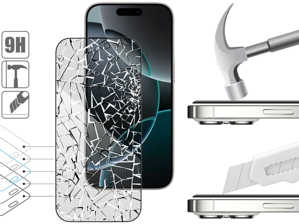 Structure and strength of tempered glass moVear mBOX GLASS mSHIELD 2.5D MAX privacy for Apple iPhone 17 Pro Max / 16 Pro Max (6.9 Durable glass moVear mBOX GLASS mSHIELD 2.5D MAX privacy will protect the screen of your Apple iPhone 17 Pro Max / 16 Pro Max. Visualization of layers and coatings of the product.