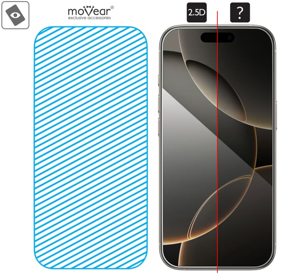 Obszar szklanej powierzchni mARG™ moVear mBOX GLASS mSHIELD 2.5D na Apple iPhone 17 Pro / 17 / 16 Pro (6.3 Prawdziwe szkło w technologii mARG™ znajduje się na całej powierzchni protektora moVear mBOX GLASS mSHIELD 2.5D do Apple iPhone 17 Pro / 17 / 16 Pro (6.3